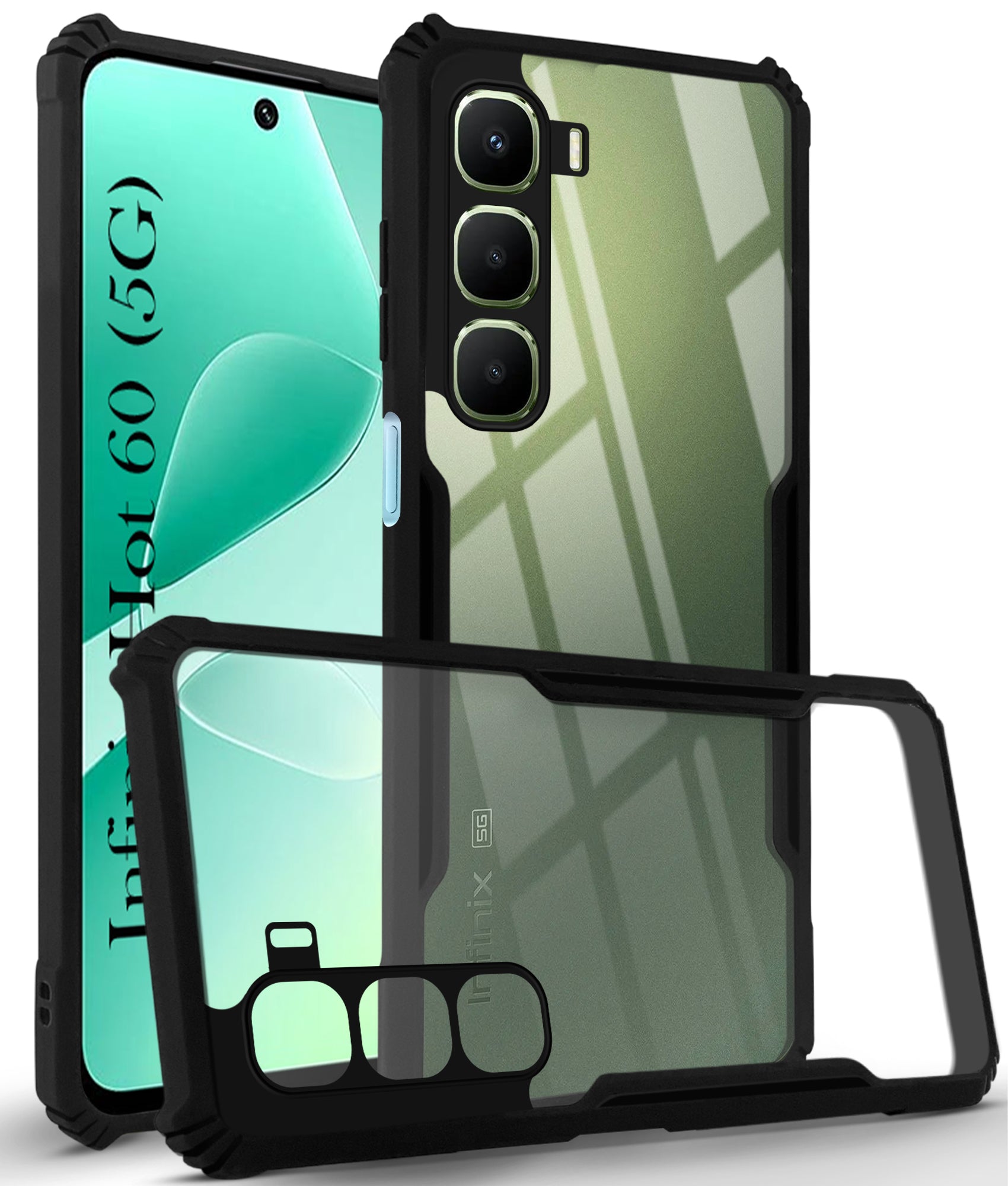 For Infinix Hot 60 5G Back Cover Case (Shockproof with Polycarbonate Clear Panel | Professional Black)