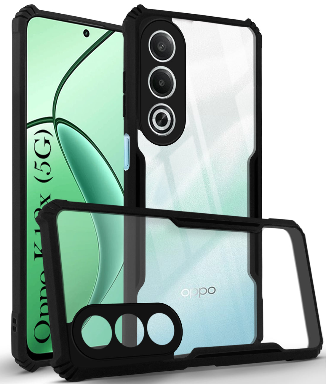 For Oppo K12x 5G Back Cover Case (Shockproof with Polycarbonate Clear Panel | Professional Black)