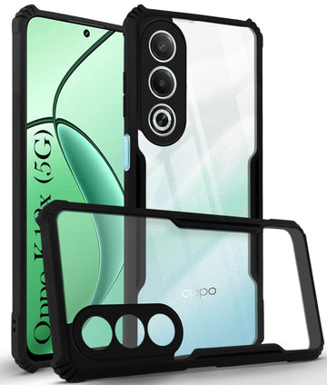 For Oppo K12x 5G Back Cover Case (Shockproof with Polycarbonate Clear Panel | Professional Black)