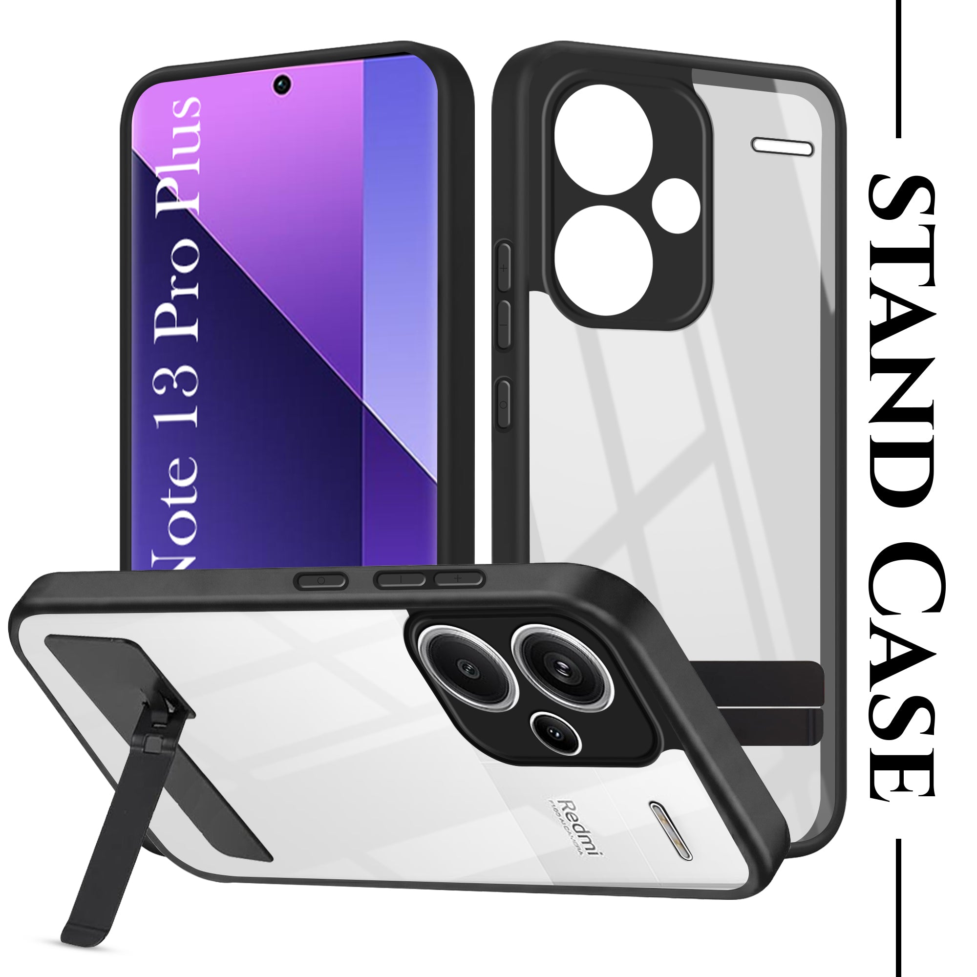 For Redmi Note 13 Pro Plus Back Cover Case (Built-in Stand | Lifetime Anti Yellow | Kickstand Shockproof | Camera Protection | MagSafe Compatible)