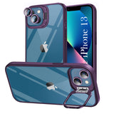 For Apple iPhone 13 Back Cover Case (Camera Lens Glass | Metal Stand Holder | Shockproof Hybrid | Anti Yellow)