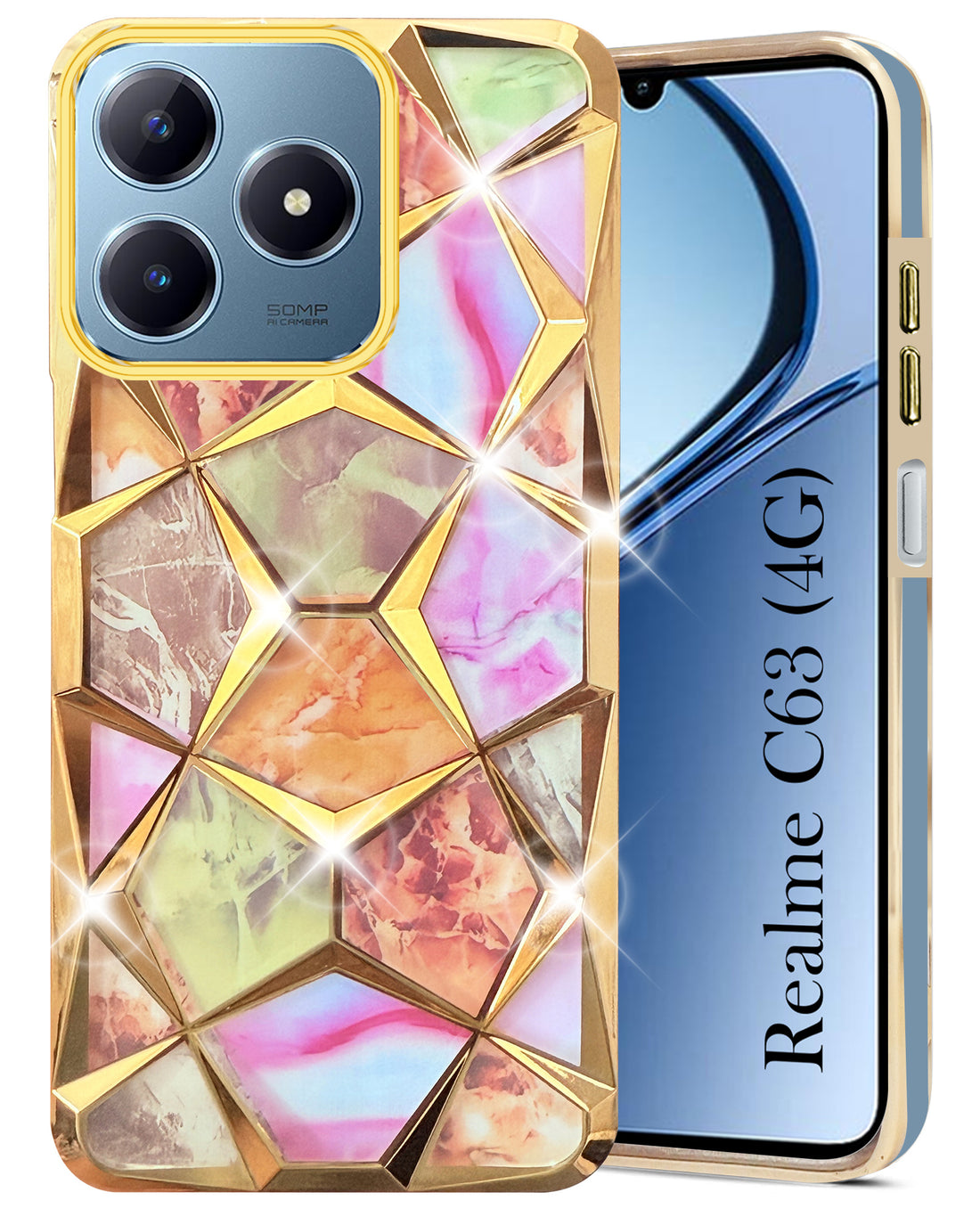 For Realme C63  Back Cover Case ( Dual Design Glitter Sparkle and Detachable Diamond Print Case | Soft and Flexible)