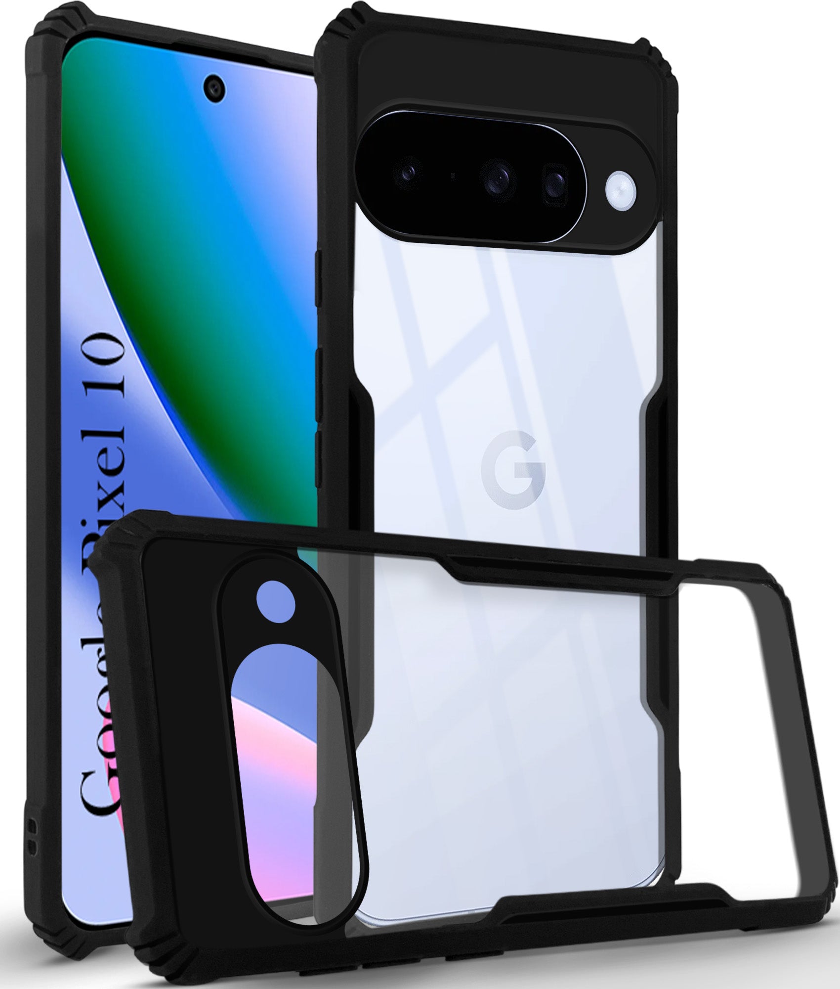 For Google Pixel 10 Back Cover Case (Shockproof with Polycarbonate Clear Panel | Professional Black)