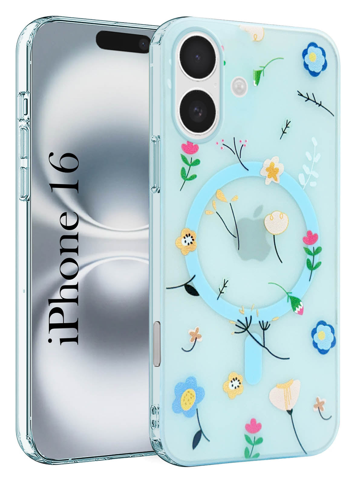 For Apple iPhone 16 Back Cover Case (Cute Floral Design | Flower Print for Girls | MagSafe Compatible Wireless Charging)