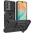 For Samsung Galaxy M36 | Samsung Galaxy F36 Back Cover Case Hybrid Armor (Sliding Shutter Camera Protection | Polycarbonate |Ring Holder Kickstand)