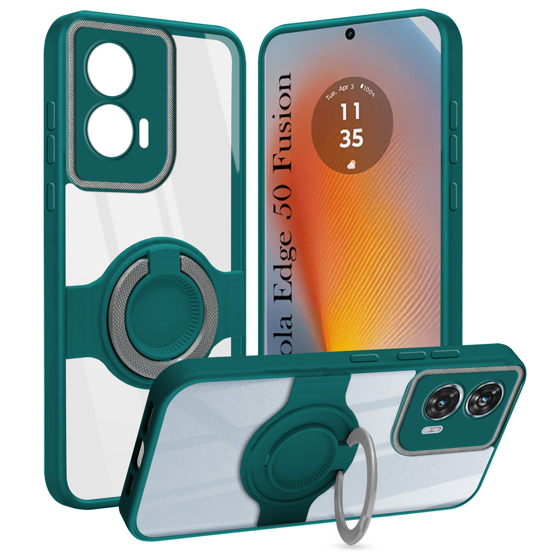 For Motorola Moto Edge 50 Fusion Back Cover Case with stand (Built-in Ring Holder Kickstand | Lifetime Anti Yellow | Camera Protection)