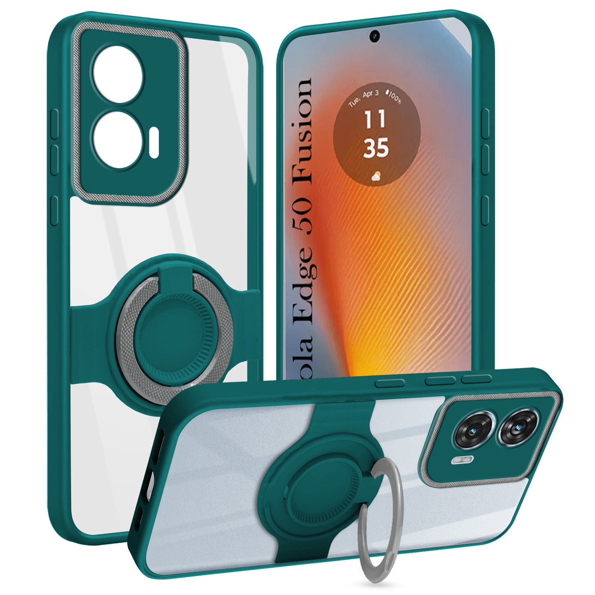 For Motorola Moto Edge 50 Fusion Back Cover Case with stand (Built-in Ring Holder Kickstand | Lifetime Anti Yellow | Camera Protection)