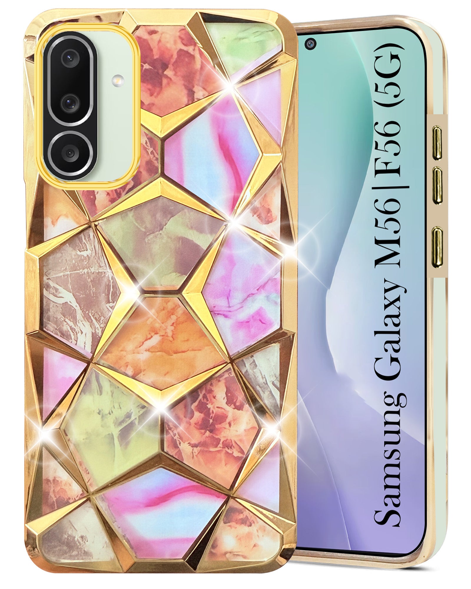 For Samsung Galaxy M56 | Samsung Galaxy F56 Back Cover Case Compatible 3D Silicone (Dual Design Glitter Sparkle and Detachable Diamond Print Case | Soft and Flexible)