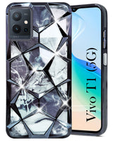 For Vivo T1 5G Back Cover Case ( Dual Design Glitter Sparkle and Detachable Diamond Print Case | Soft and Flexible)