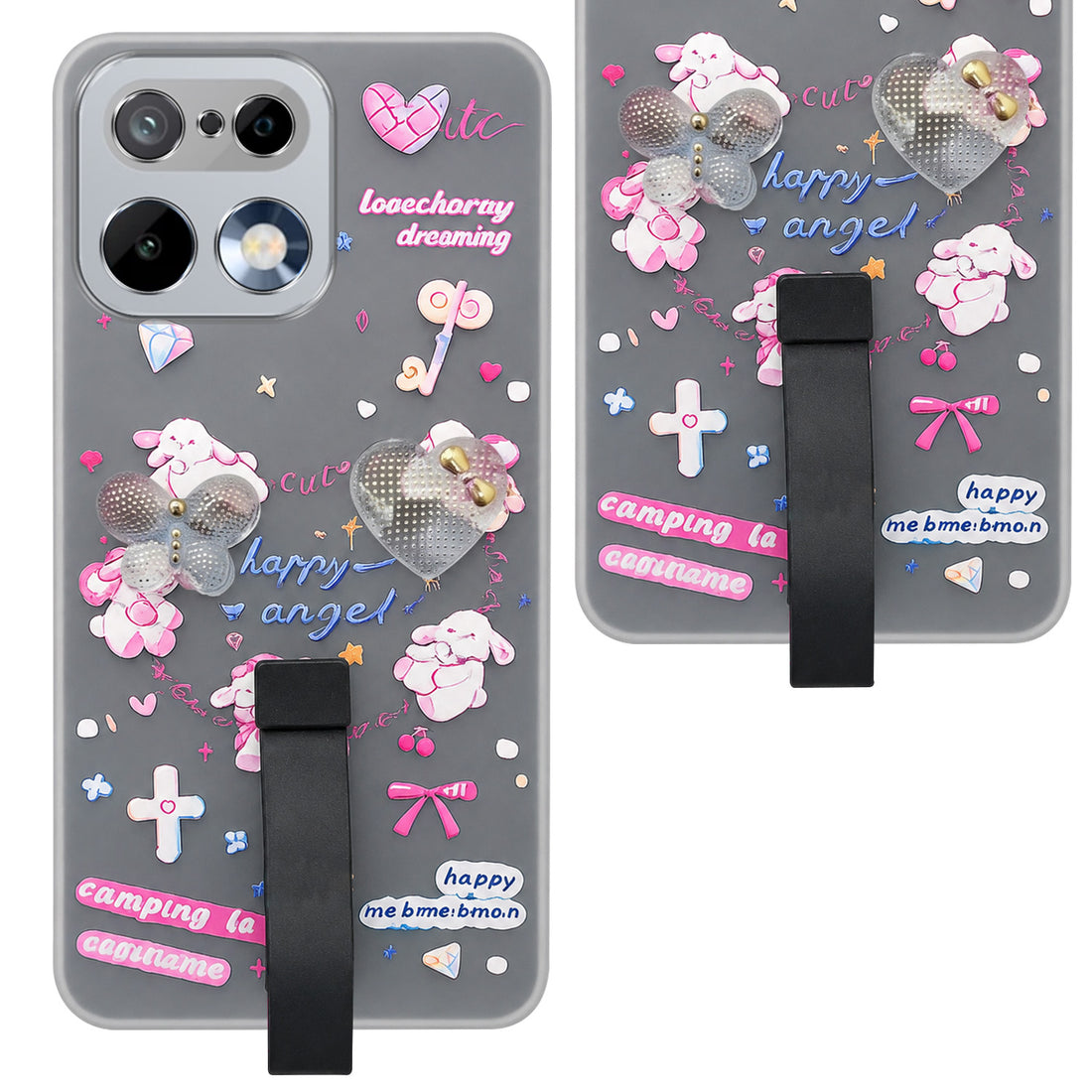 For Realme 16 Pro Back Cover Case (3D Cute Heart Strap Holder | Camera Protection | Designer Girls Print)