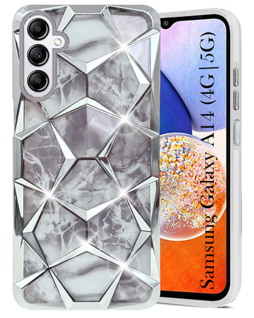 For Samsung Galaxy A14 4G | 5G Back Cover Case (Dual Design Glitter Sparkle and Detachable Diamond Print Case | Soft and Flexible)