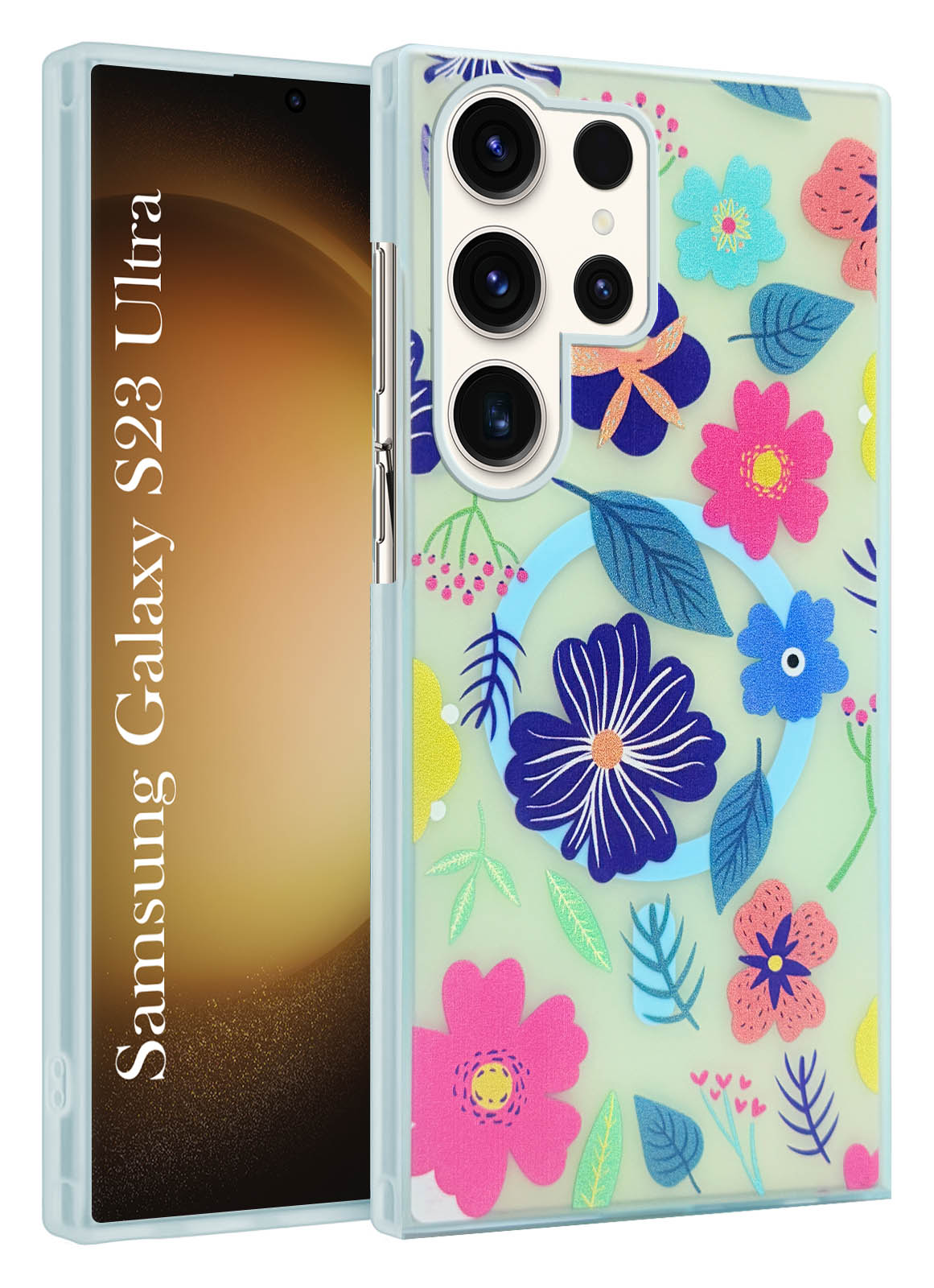 For Samsung Galaxy S23 Ultra Back Cover Case (Cute Floral Design | Flower Print for Girls | MagSafe Compatible Wireless Charging)