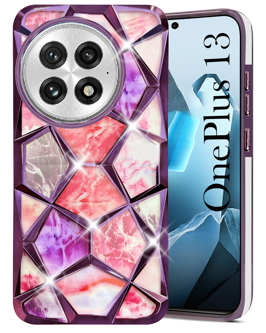 For OnePlus 13 Back Cover Case (Dual Design Glitter Sparkle and Detachable Diamond Print Case | Soft and Flexible)