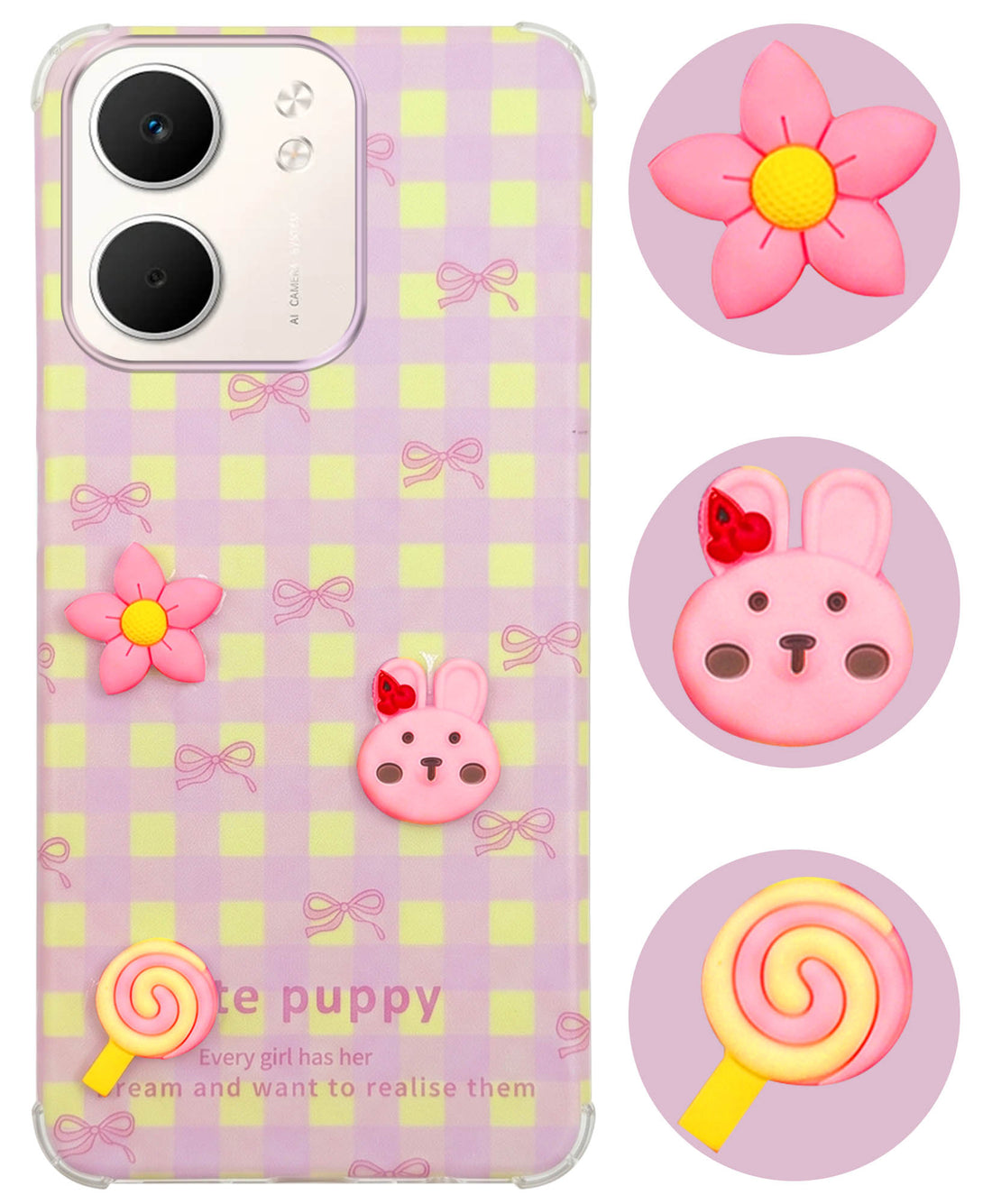 For Oppo A5X Back Cover Case (3D Cute Cartoons | Hard Back Side Soft | Matte Premium Finish | HD Printing)