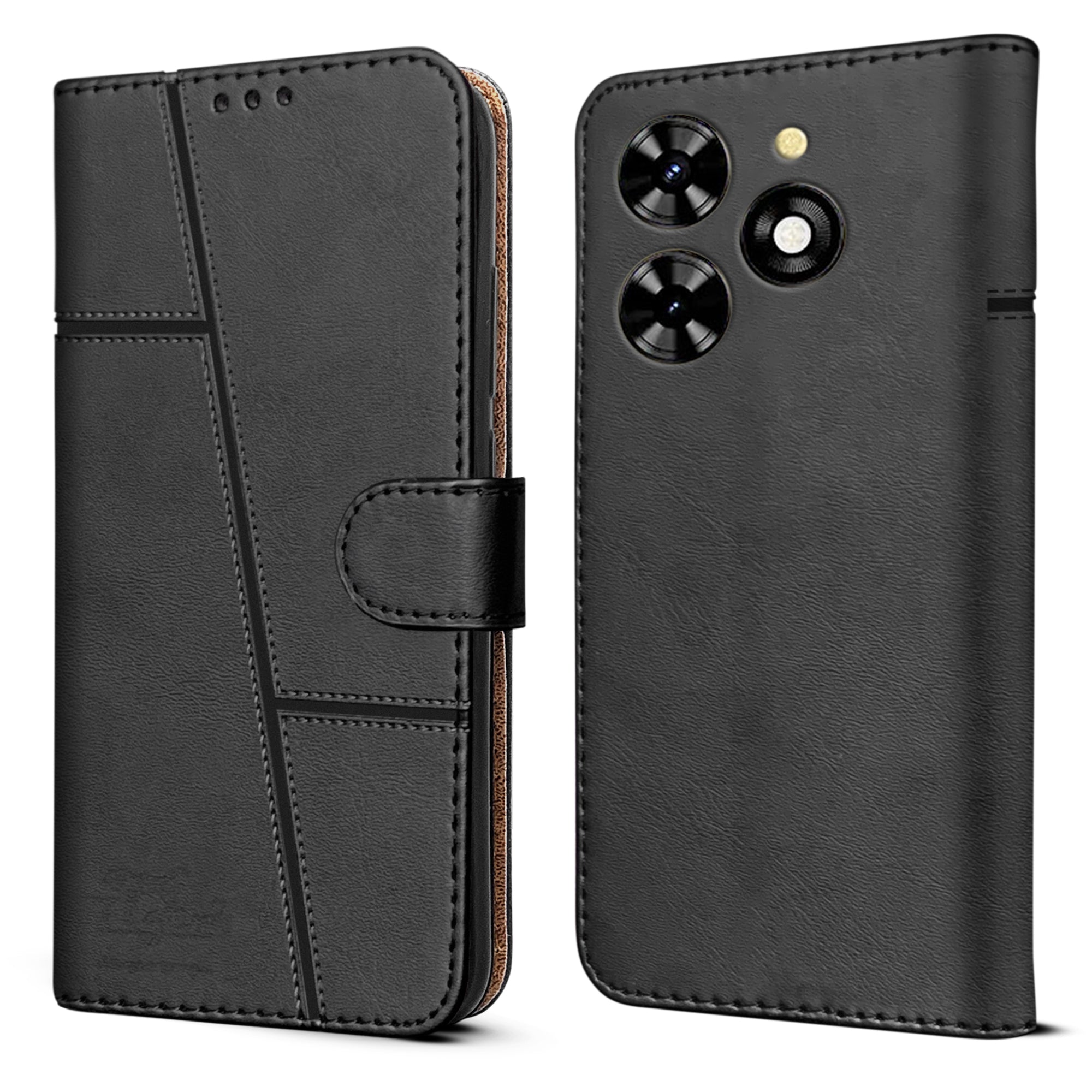 For Tecno Pop 8 Flip Case Cover (Stitched Leather with Magnetic Closure)