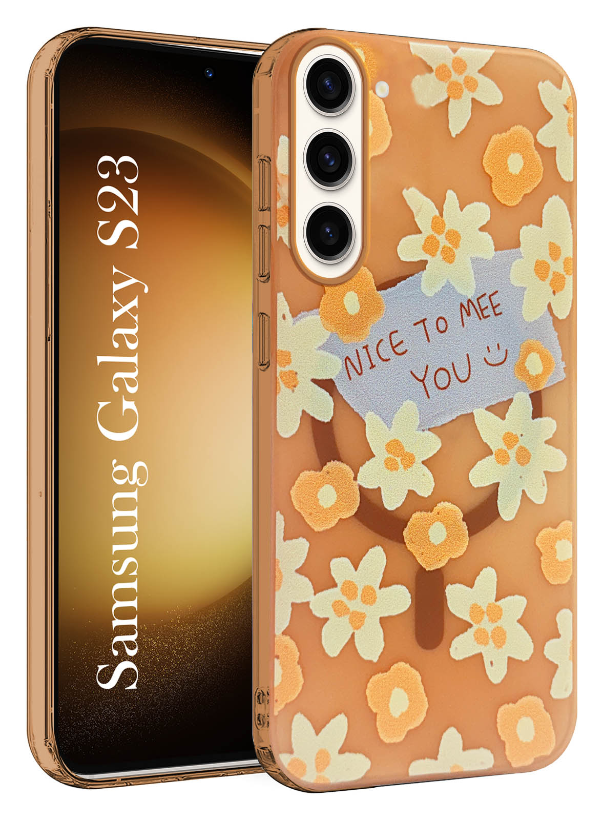 For Samsung Galaxy S23 5G Back Cover Case (Cute Floral Design | Flower Print for Girls | MagSafe Compatible Wireless Charging)