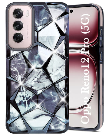 For Oppo Reno12 Pro 5G | Oppo Reno 12 Pro 5G Back Cover Case ( Dual Design Glitter Sparkle and Detachable Diamond Print Case | Soft and Flexible)