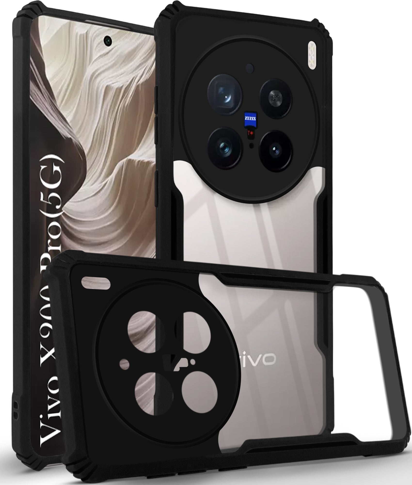 For Vivo X200 Pro 5G Back Cover Case ( Shockproof with Polycarbonate Clear Panel | Professional Black)