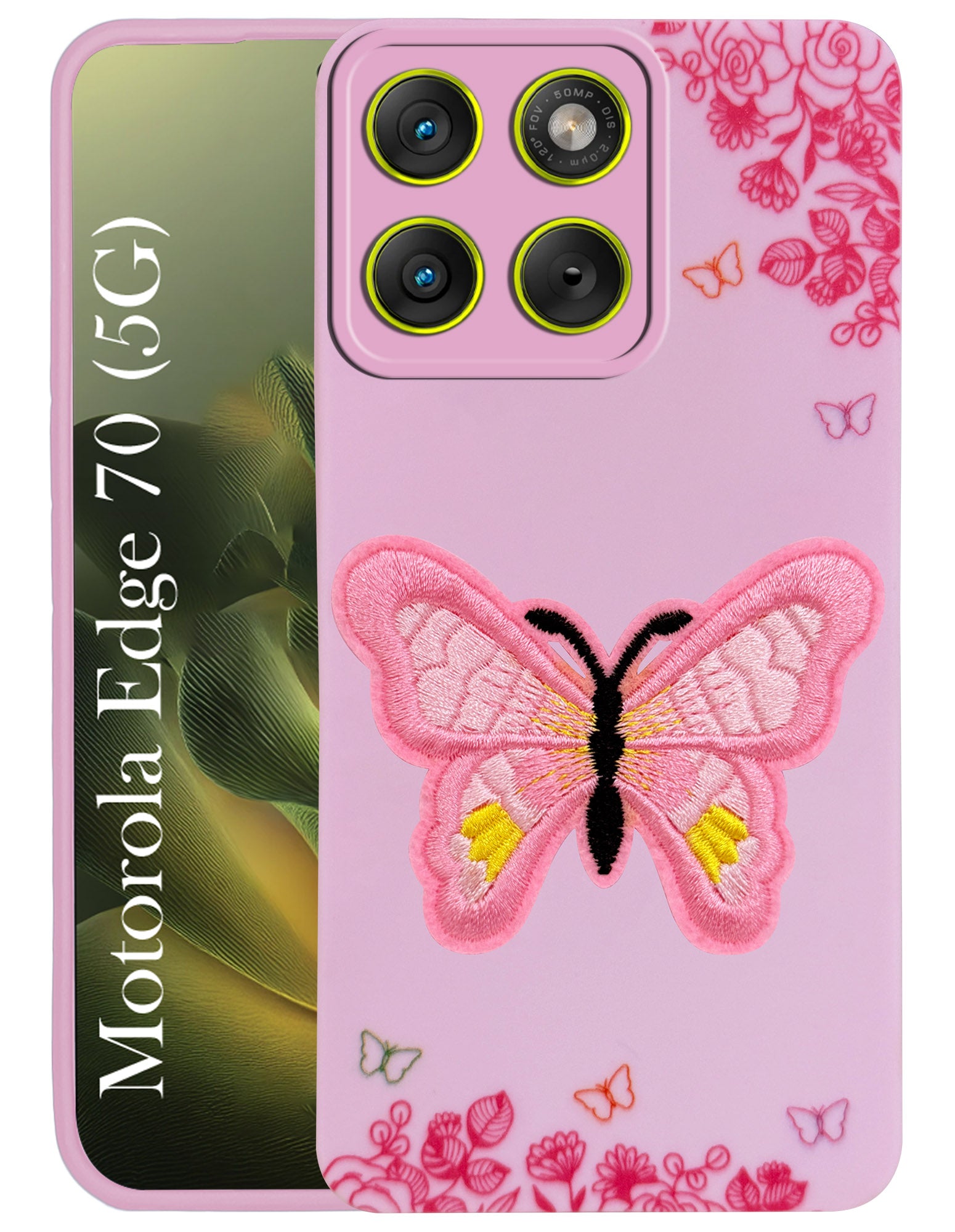 For Motorola Moto Edge 70 Back Cover Case (Soft Butterfly Embroidery | Women Teen Girls | Camera Protection| Matte Silicone)