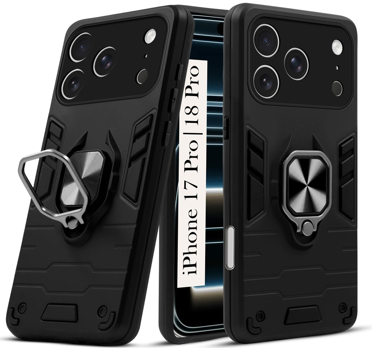 For iPhone 17 Pro | iPhone 18 Pro Back Cover Case (Shockproof Dual Layer Polycarbonate |Ring Holder Kickstand)