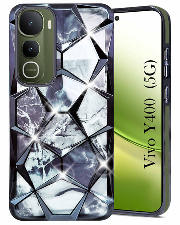 For Vivo Y400 Back Cover Case 3D Silicone Compatible (Dual Design Glitter Sparkle and Detachable Diamond Print Case | Soft and Flexible)