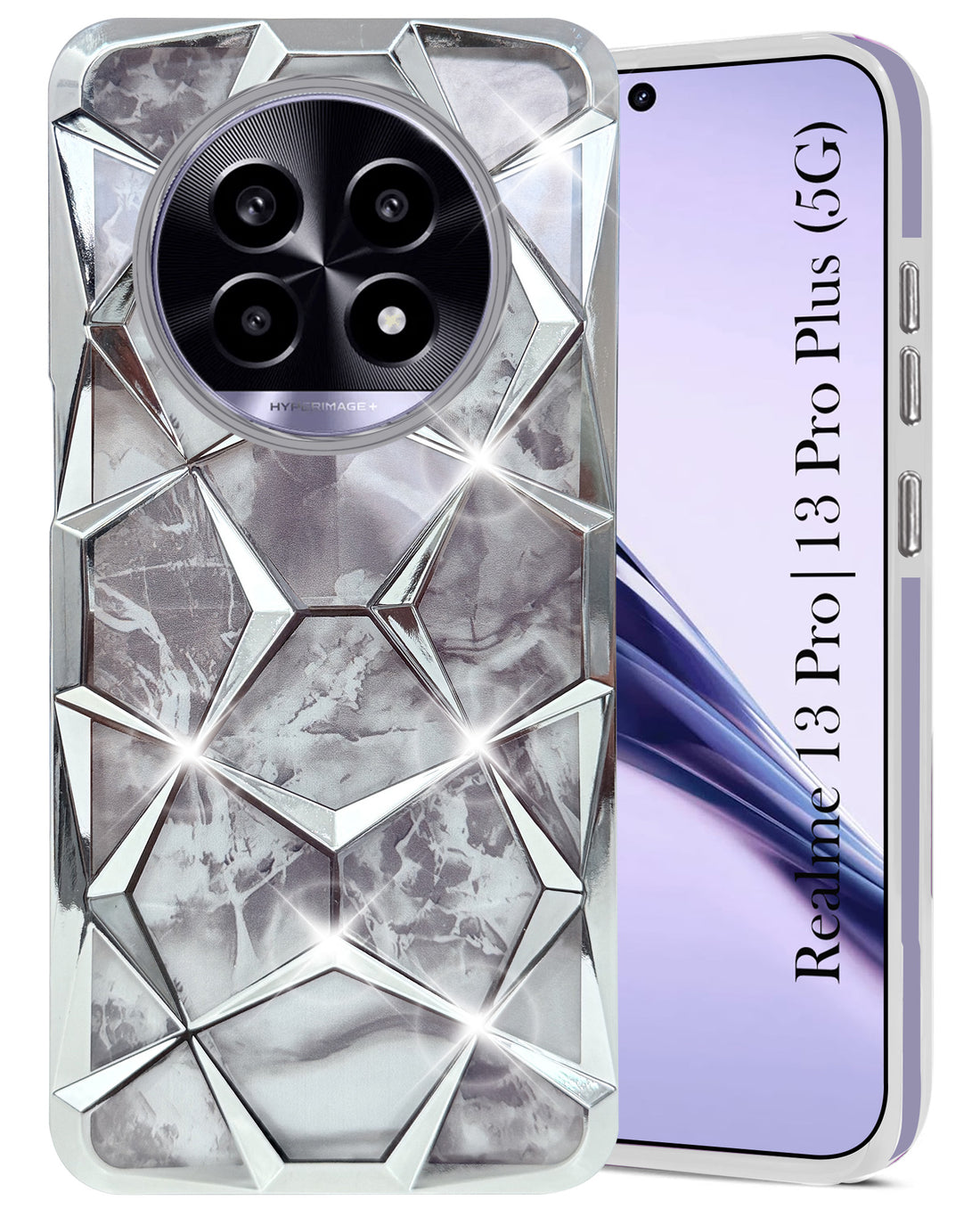 For Realme 13 Pro | Realme 13 Pro Plus Back Cover Case (Dual Design Glitter Sparkle and Detachable Diamond Print Case | Soft and Flexible)