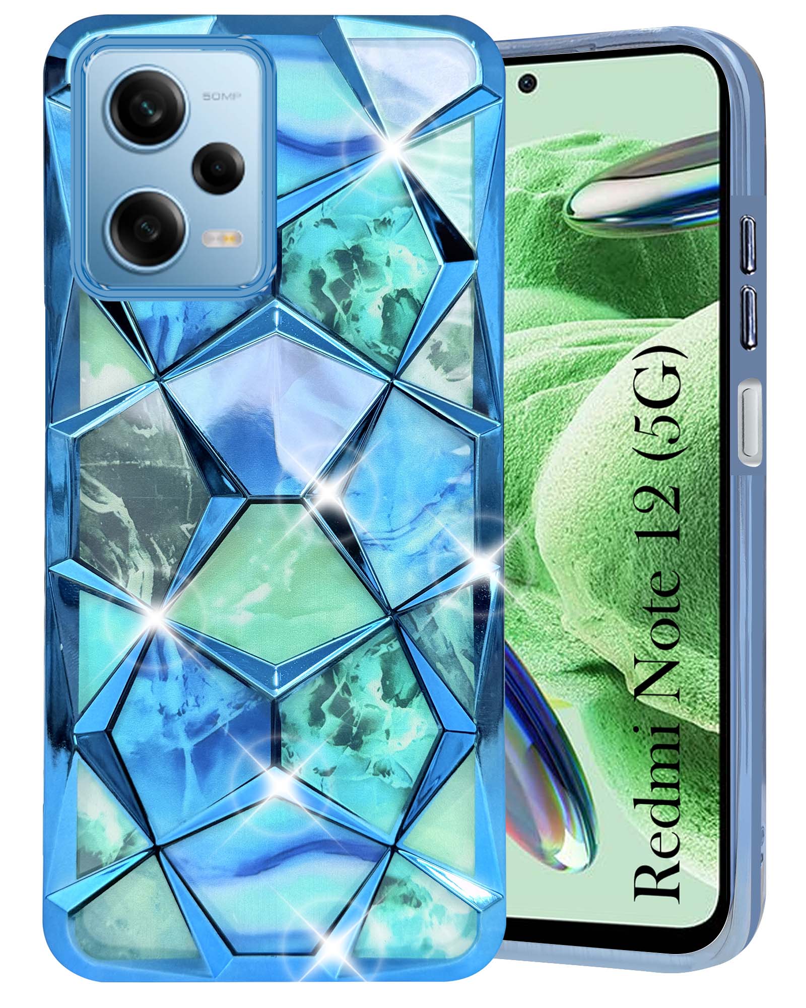 For Redmi Note 12 5G Back Cover Case (Dual Design Glitter Sparkle and Detachable Diamond Print Case | Soft and Flexible)