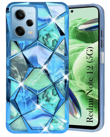 For Redmi Note 12 5G Back Cover Case (Dual Design Glitter Sparkle and Detachable Diamond Print Case | Soft and Flexible)