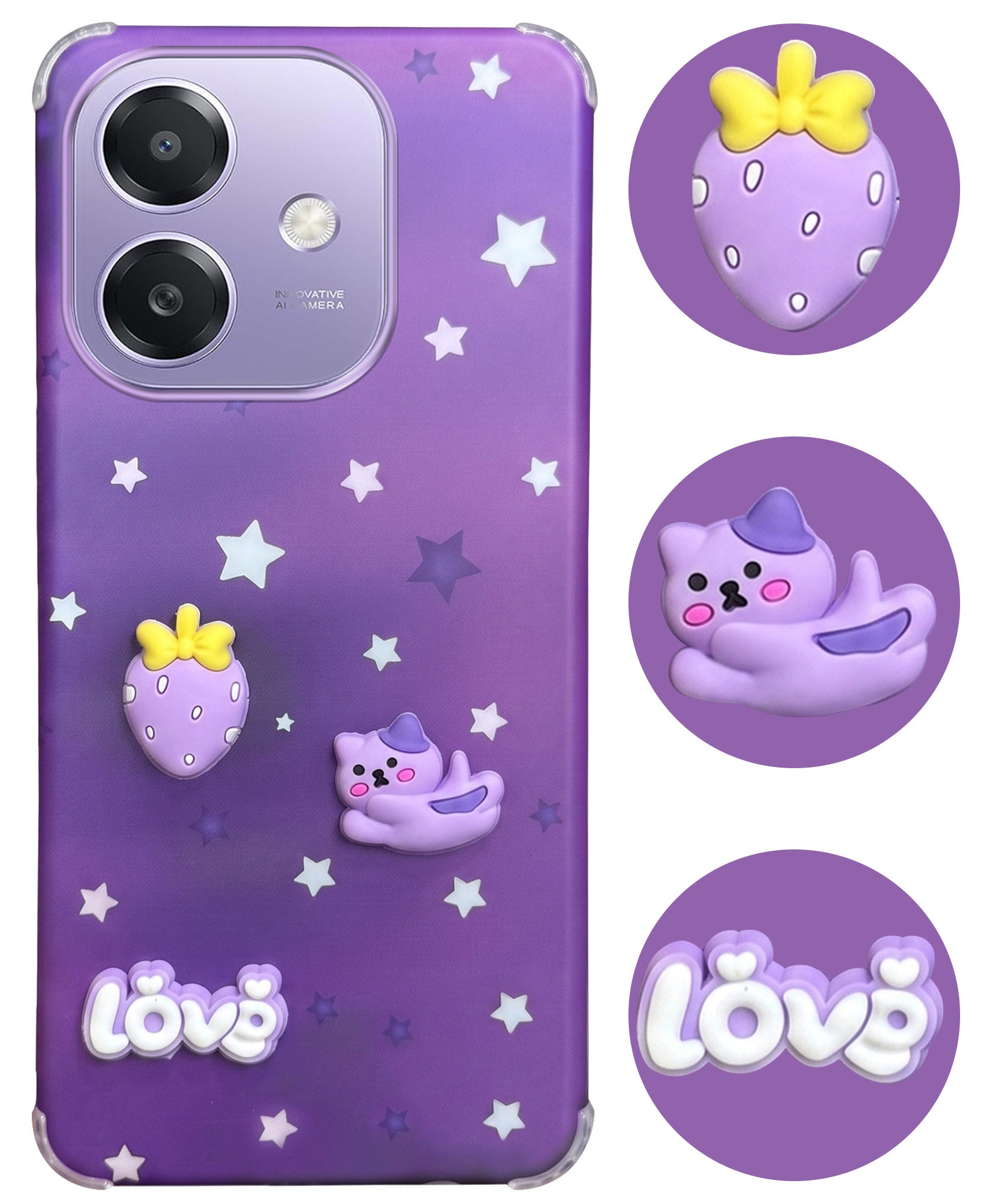 For Oppo A3X (4G/5G) | Oppo A3 5G Back Cover Case (3D Cute Cartoons | Hard Back Side Soft | Matte Premium Finish | HD Printing)