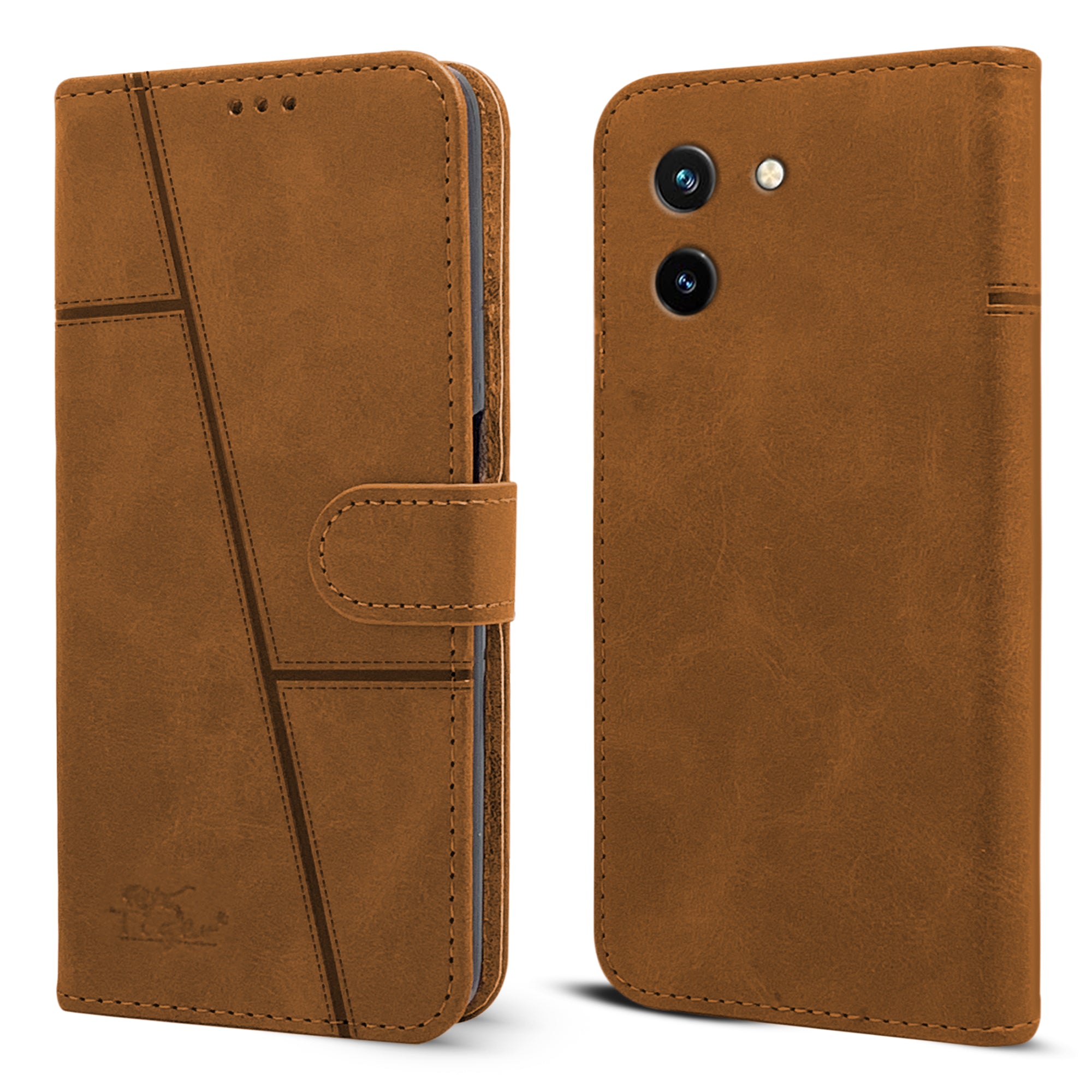 For Vivo T3x 5G Flip Cover Case (Stitched Leather with Magnetic Closure)