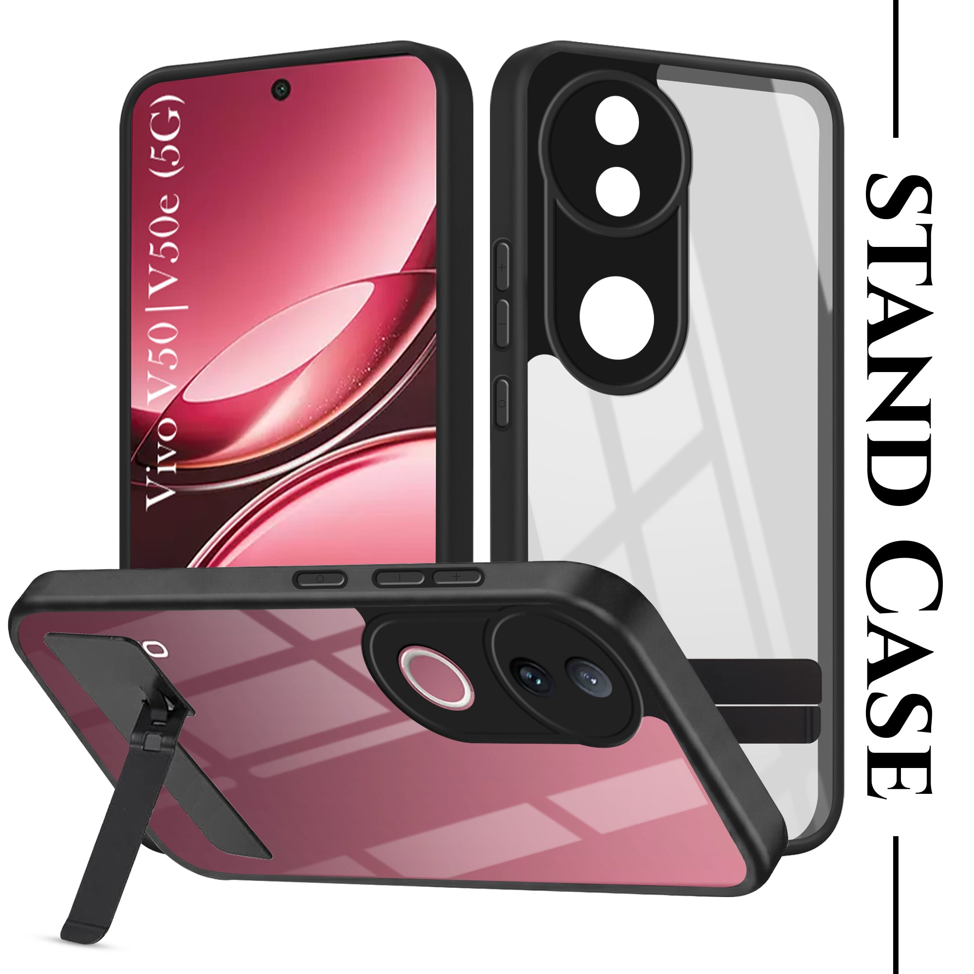 For Vivo V50 | Vivo V50e Back Cover Case (Built-in Stand | Lifetime Anti Yellow | Kickstand Shockproof | Camera Protection | MagSafe Compatible)