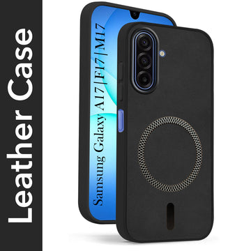 For Samsung Galaxy A17 | Samsung F17 | Samsung M17 5G Back Cover Case Leather Finish (MagSafe Compatible Wireless Charging | Soft Touch | Camera Bump Protection)