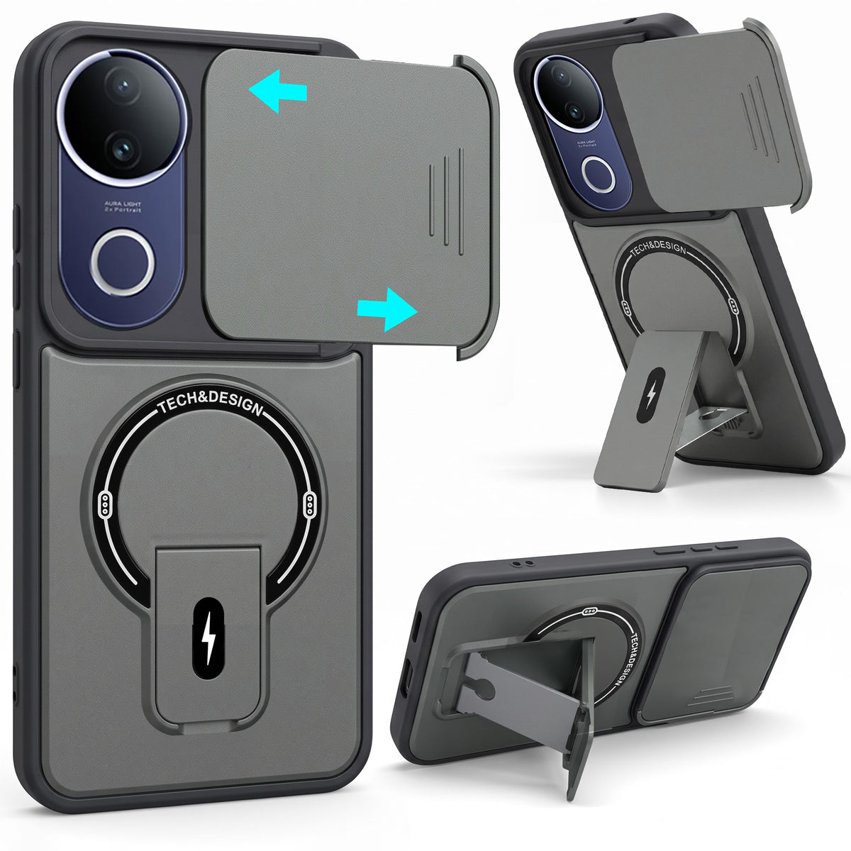 For Vivo T4R Back Case Cover Metallic (Hybrid Armor Kickstand | Sliding Shutter Camera Protection | MagSafe Compatible)
