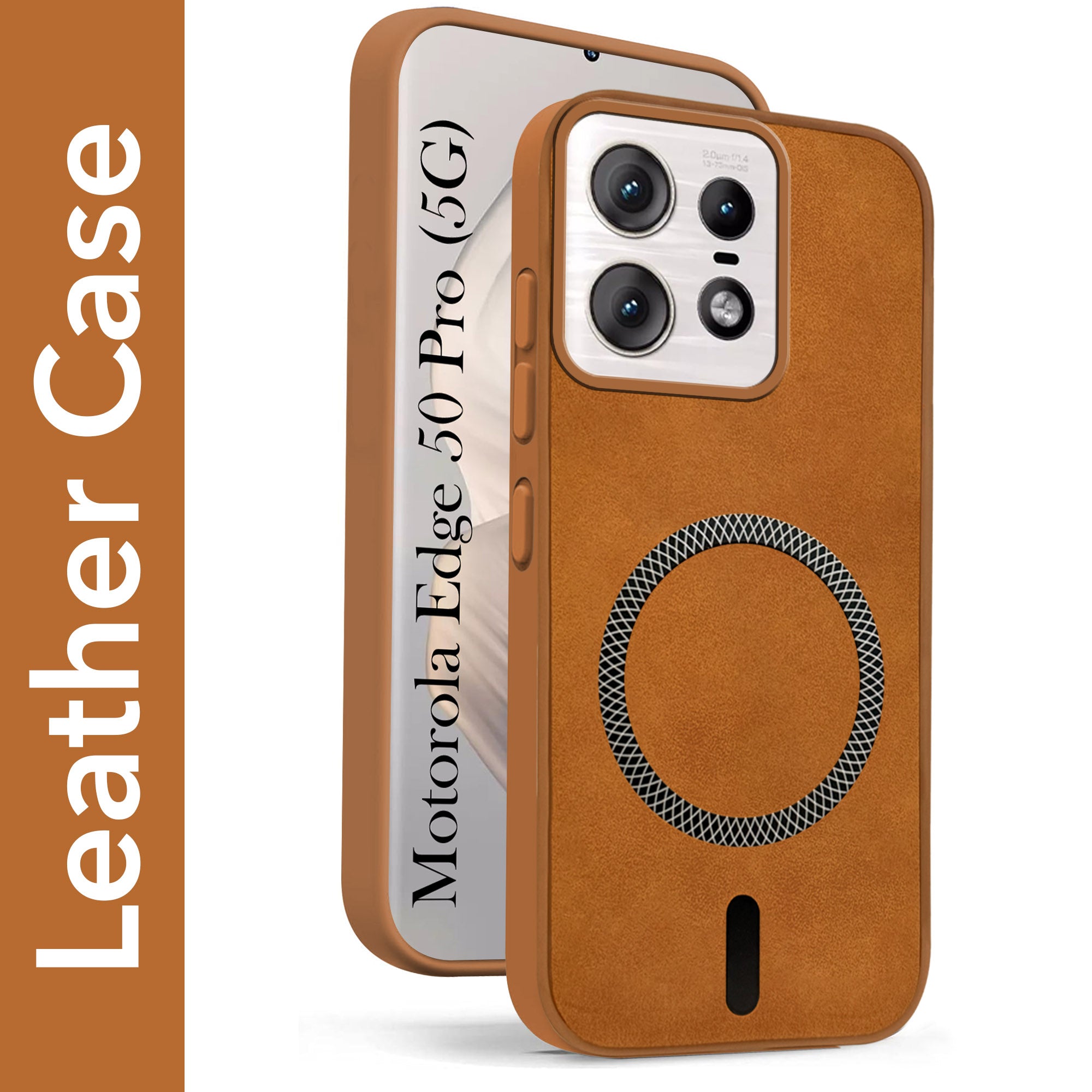 For Motorola Moto Edge 50 Pro Back Cover Case Leather Finish(MagSafe Compatible Wireless Charging | Soft Touch | Camera Bump Protection)