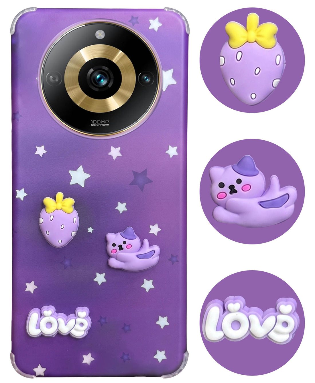 For Realme Narzo 60 Pro Back Cover Case (3D Cute Cartoons | Hard Back Side Soft | Matte Premium Finish | HD Printing)