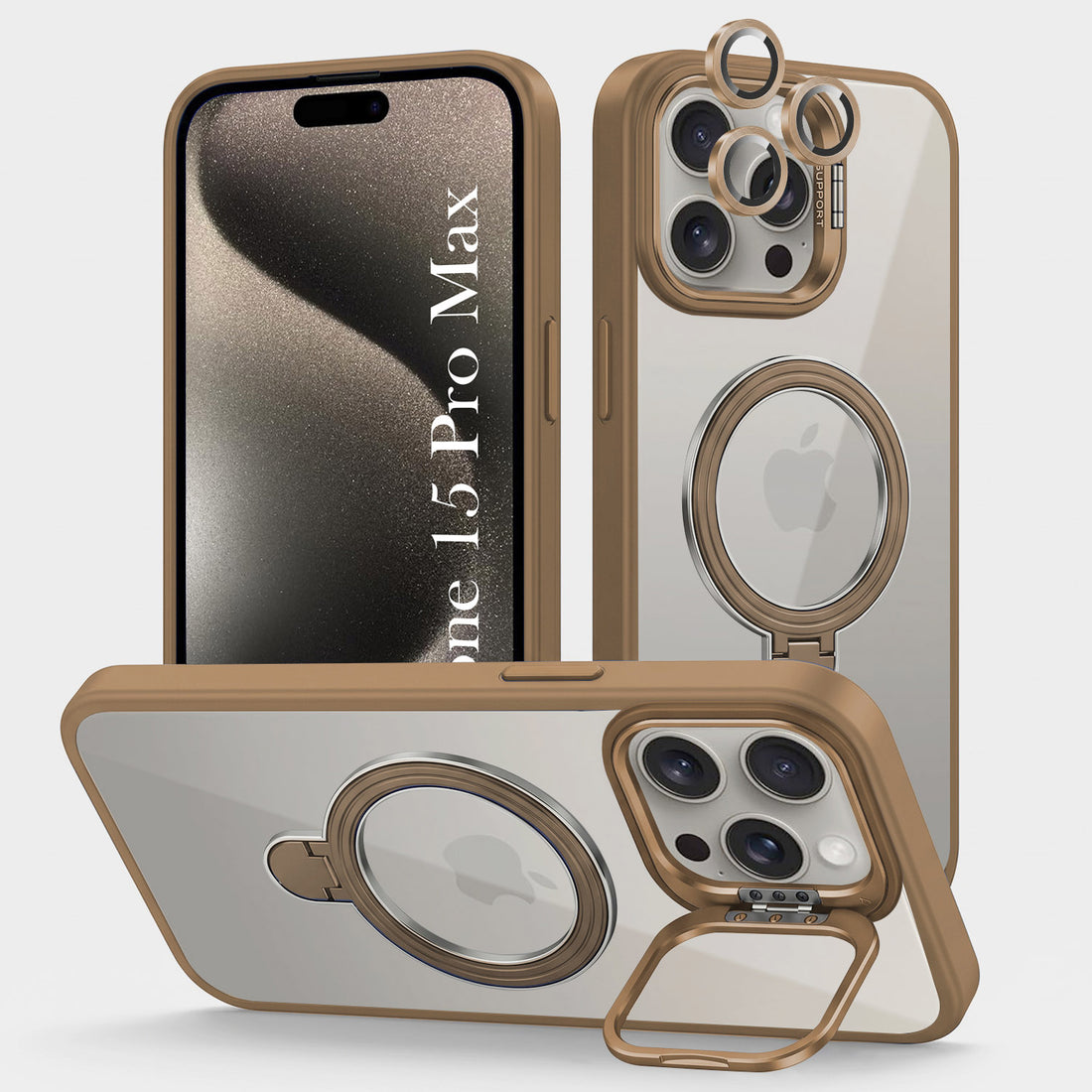 For Apple iPhone 15 Pro Max Back Cover Case Crystal (Lifetime Anti Yellow | Magnetic Ring Stand | Camera Lens Protection | MagSafe Compatible)