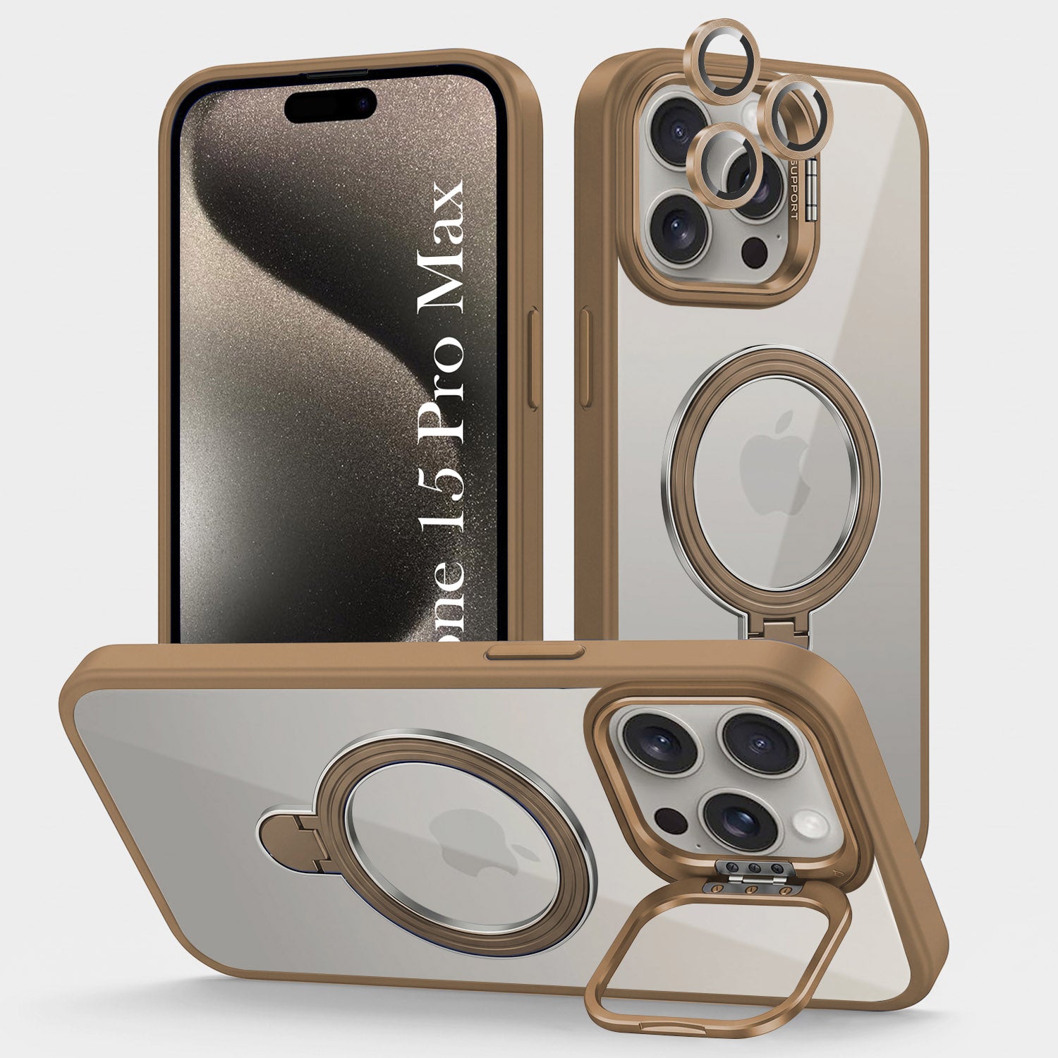 For Apple iPhone 15 Pro Max Back Cover Case Crystal (Lifetime Anti Yellow | Magnetic Ring Stand | Camera Lens Protection | MagSafe Compatible)