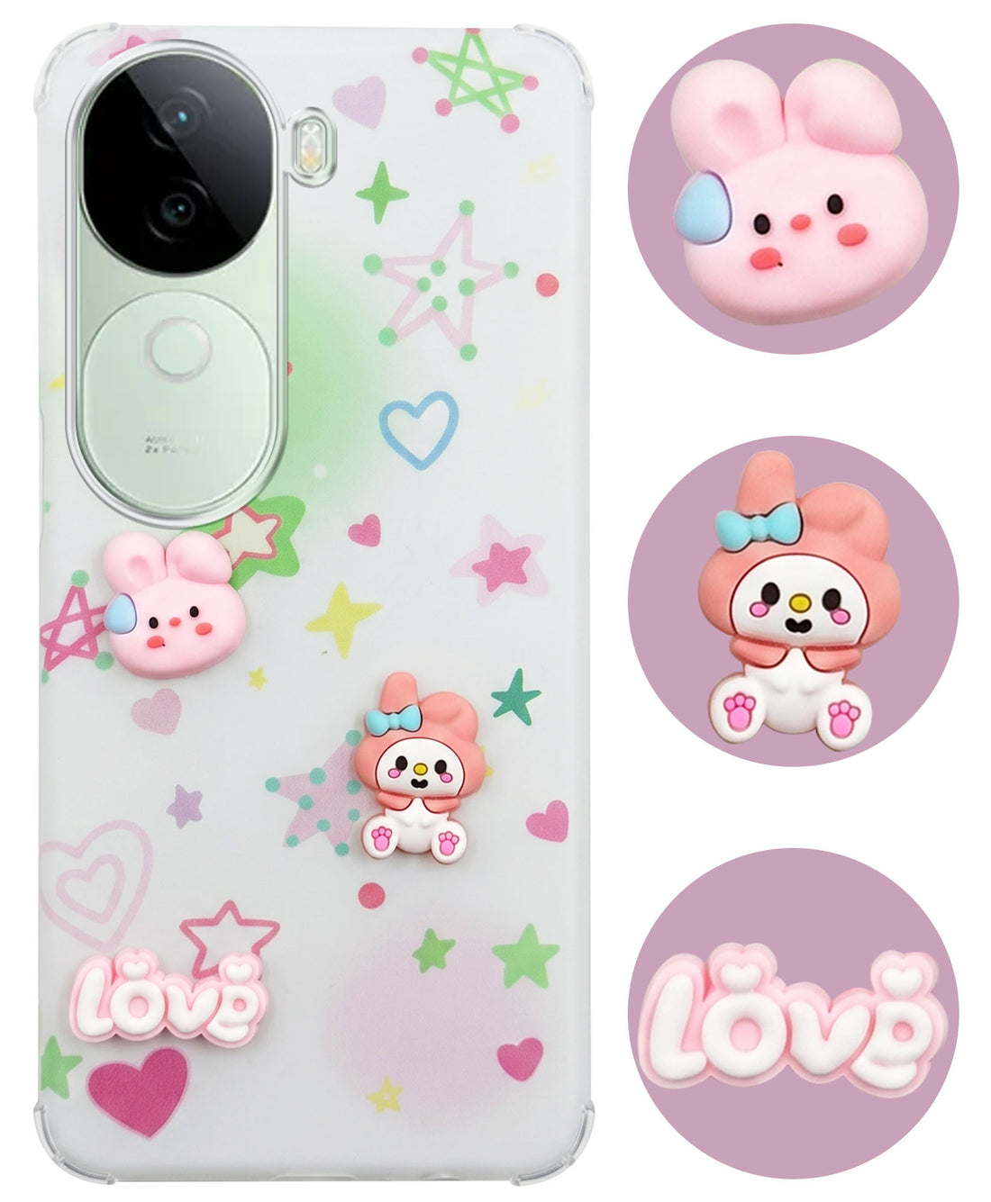 For Vivo V40e Back Cover Case (3D Cute Cartoons | Hard Back Side Soft | Matte Premium Finish | HD Printing)