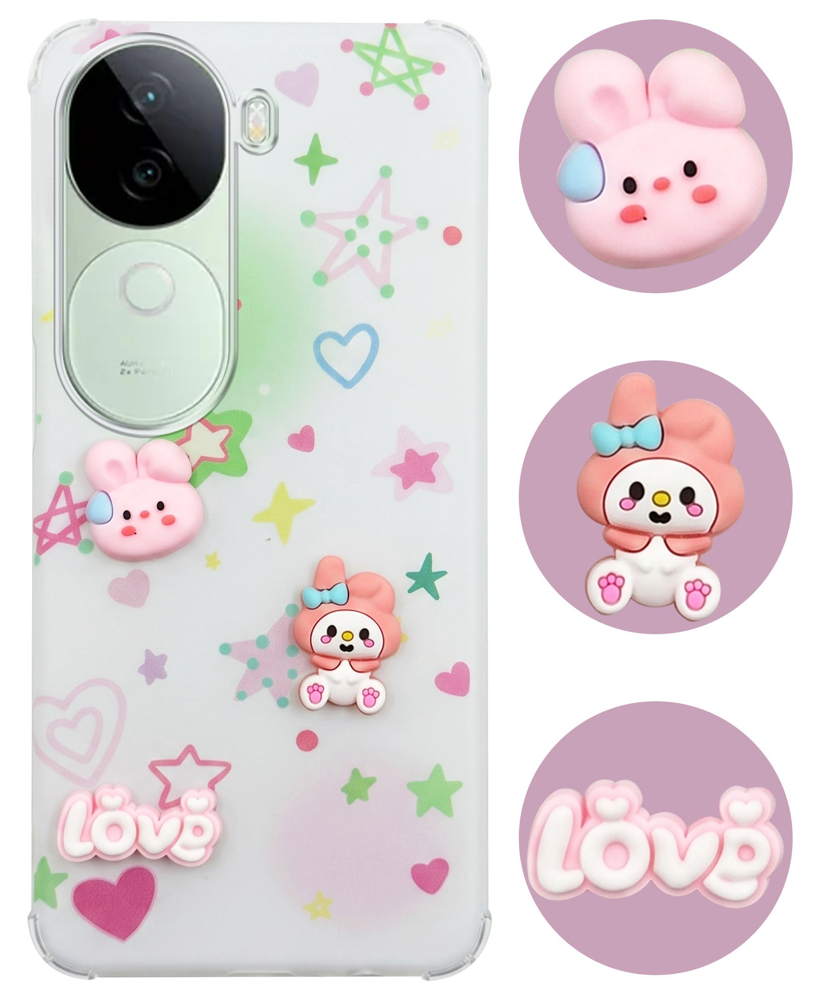For Vivo V40e Back Cover Case (3D Cute Cartoons | Hard Back Side Soft | Matte Premium Finish | HD Printing)