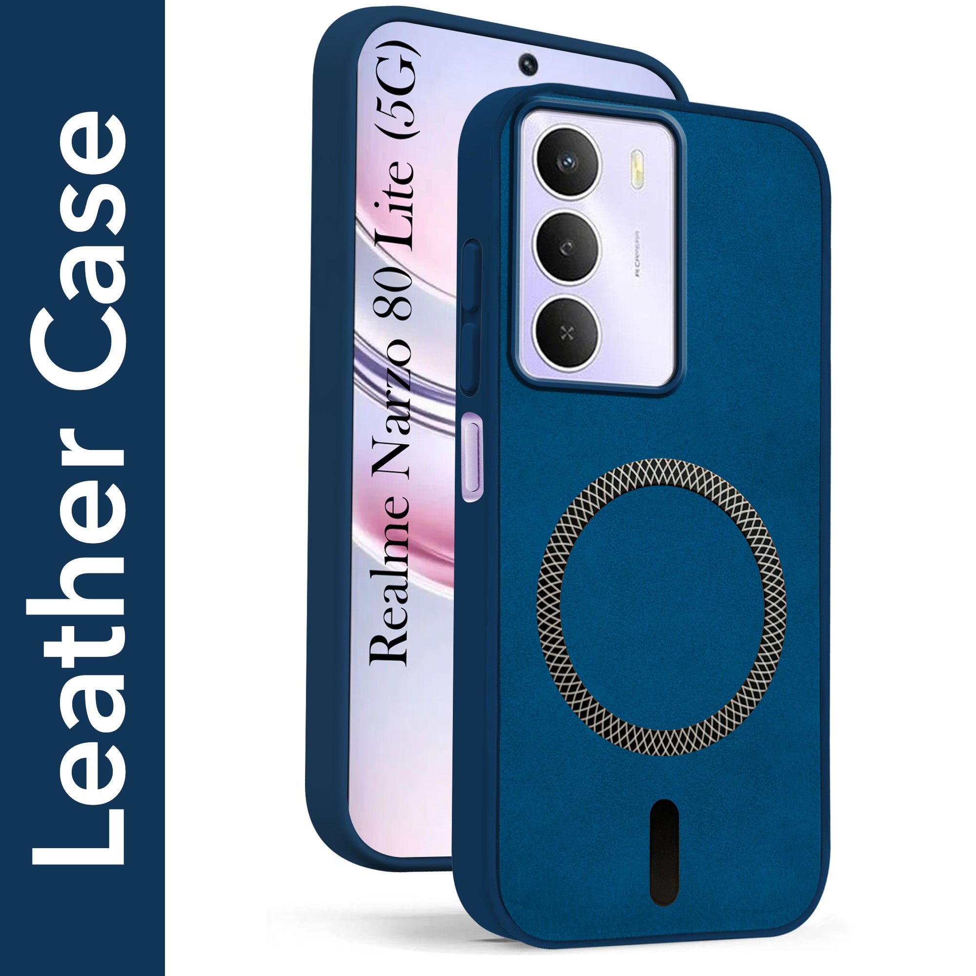 For Realme Narzo 80 Lite 5G Back Cover Case Leather Finish (MagSafe Compatible Wireless Charging | Soft Touch | Camera Bump Protection)