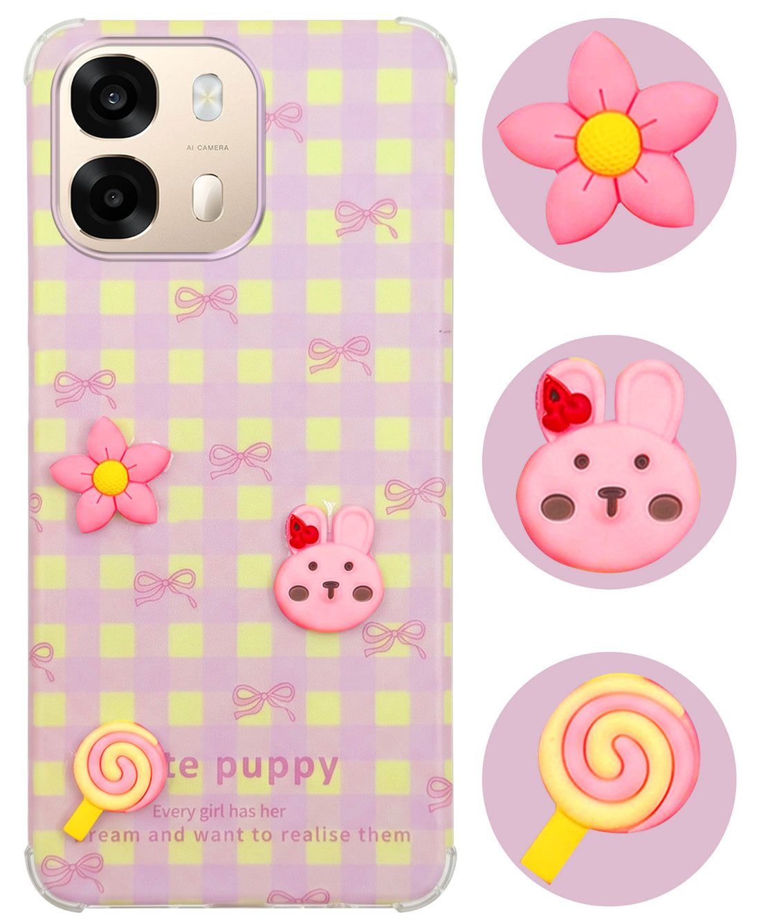 For Oppo A6 Pro Back Cover Case (3D Cute Cartoons | Hard Back Side Soft | Matte Premium Finish | HD Printing)