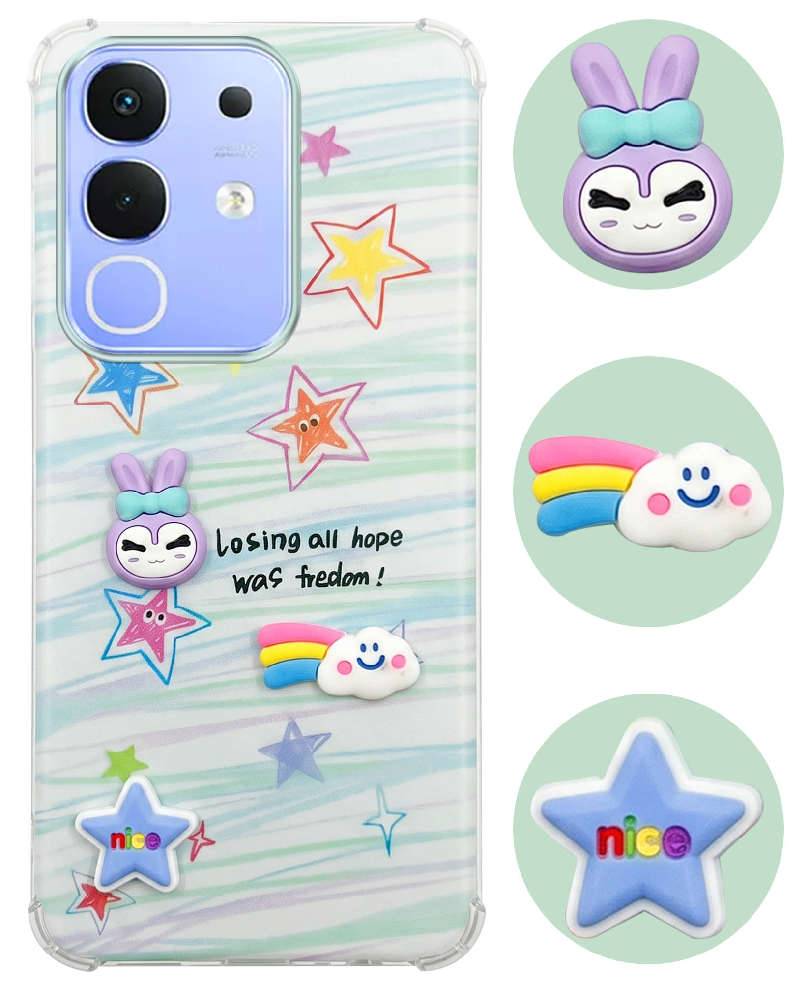 For Vivo iQOO Z10x Back Cover Case (3D Cute Cartoons | Hard Back Side Soft | Matte Premium Finish | HD Printing)