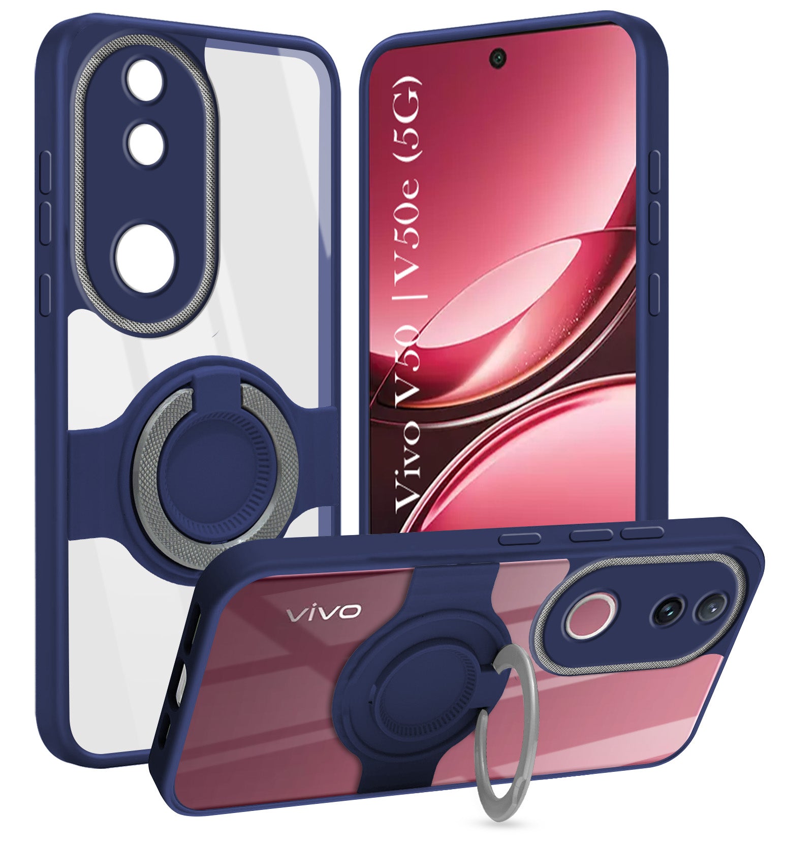 For Vivo V50 | Vivo V50e Back Cover Case with stand (Built-in Ring Holder Kickstand | Lifetime Anti Yellow | Camera Protection)