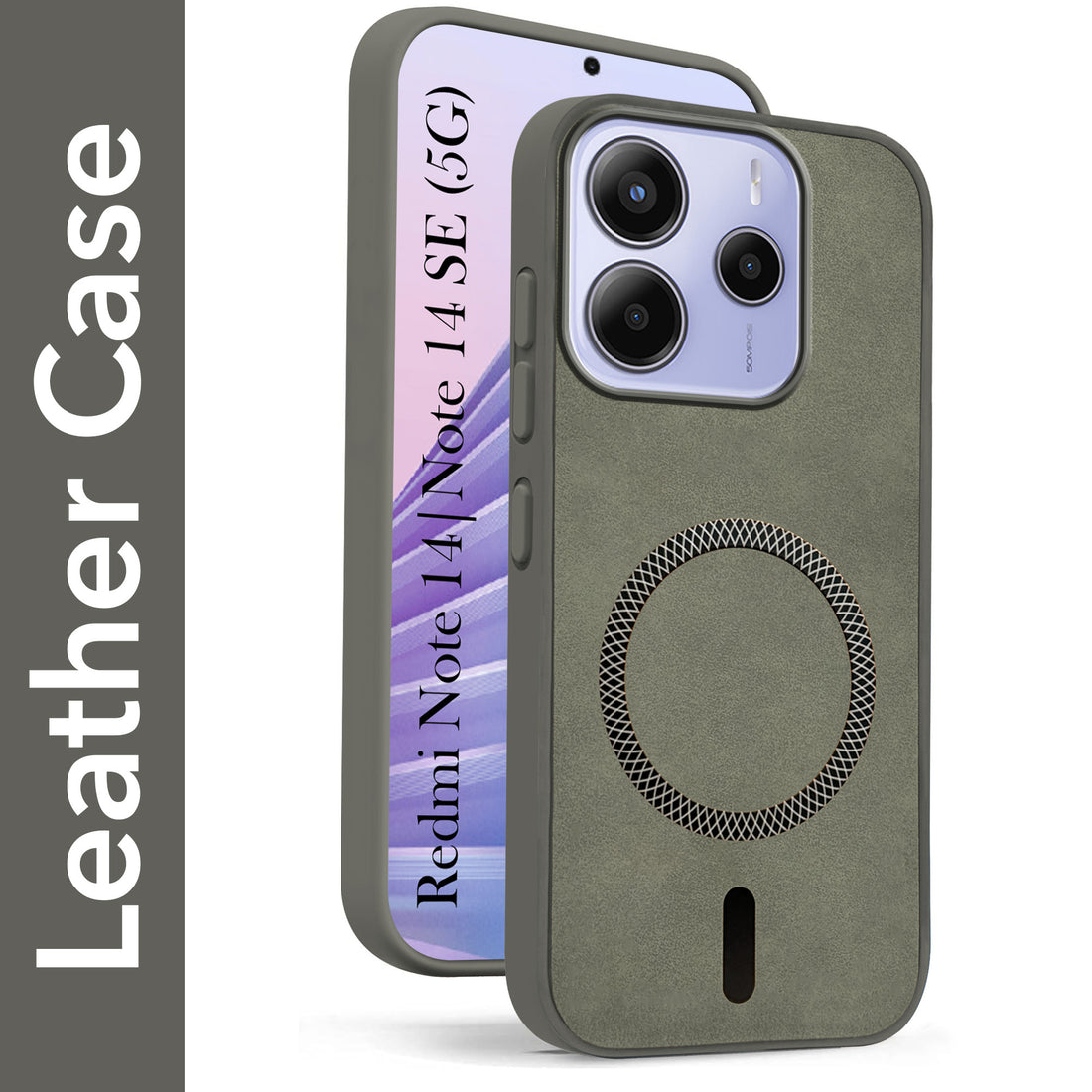 For Redmi Note 14 5G | Redmi Note 14 SE Back Cover Case Leather Finish (MagSafe Compatible Wireless Charging | Soft Touch | Camera Bump Protection)