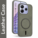 For Redmi Note 14 5G | Redmi Note 14 SE Back Cover Case Leather Finish (MagSafe Compatible Wireless Charging | Soft Touch | Camera Bump Protection)