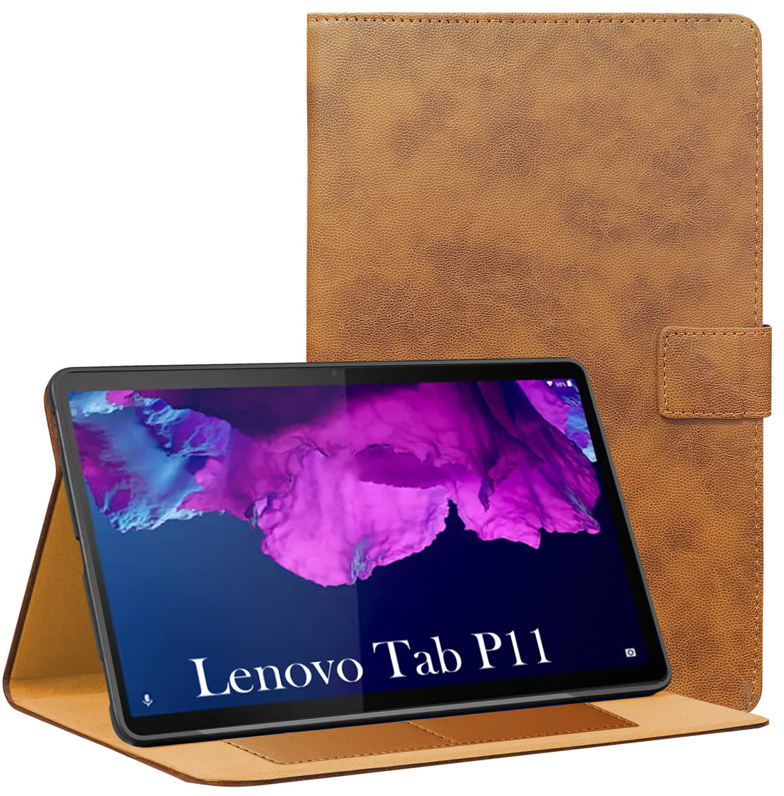 For Lenovo Tab P11 11.5 Inch TB-J606F Flip Cover Folio Cover (PU Matte Leather | Multi-Angle Smart Stand | Card Storage Slots | Silicone Back Pouch)