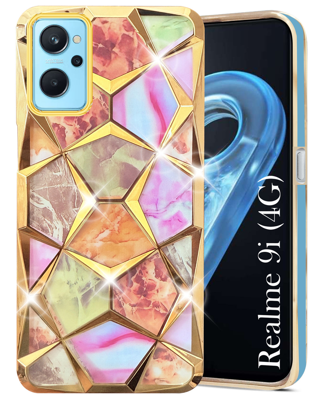 For Realme 9i 4G Back Cover Case (Dual Design Glitter Sparkle and Detachable Diamond Print Case | Soft and Flexible)