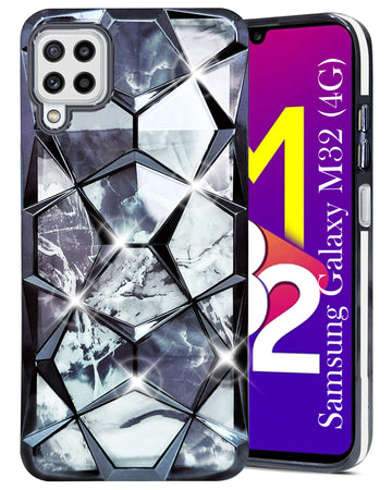 For Samsung Galaxy M32 4G Back Cover Case (Dual Design Glitter Sparkle and Detachable Diamond Print Case | Soft and Flexible)