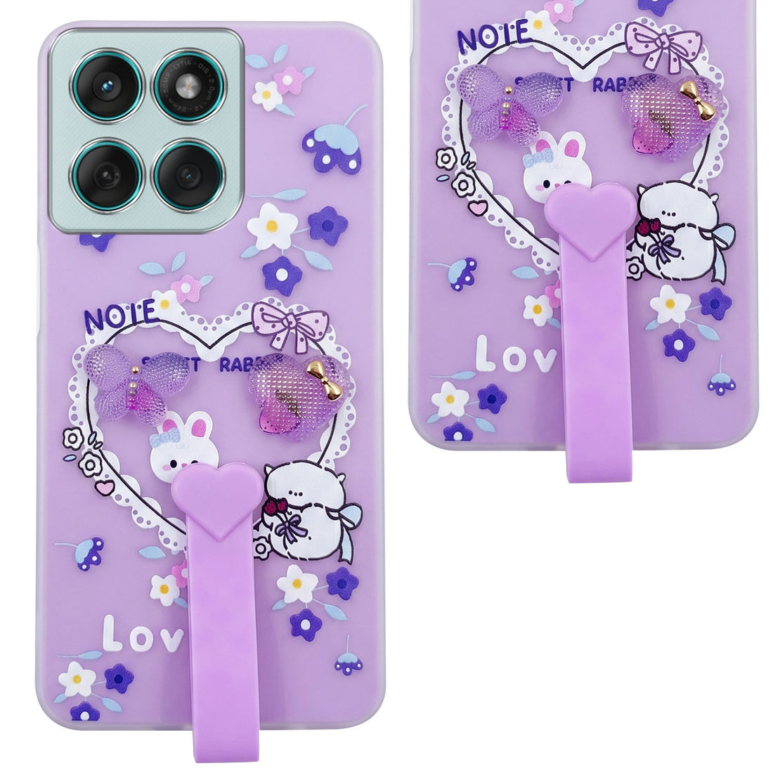 For Motorola Moto Edge 60 Fusion Back Cover Case (3D Cute Heart Strap Holder | Camera Protection | Designer Girls Print)