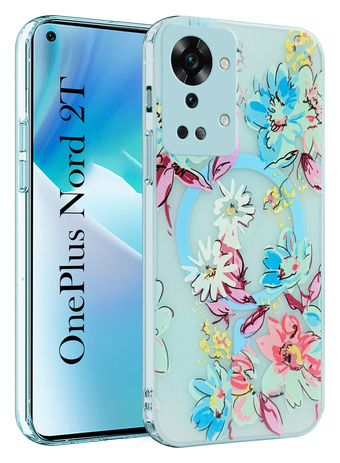 For OnePlus Nord 2T Back Cover Case (Cute Floral Design | Flower Print for Girls | MagSafe Compatible Wireless Charging)